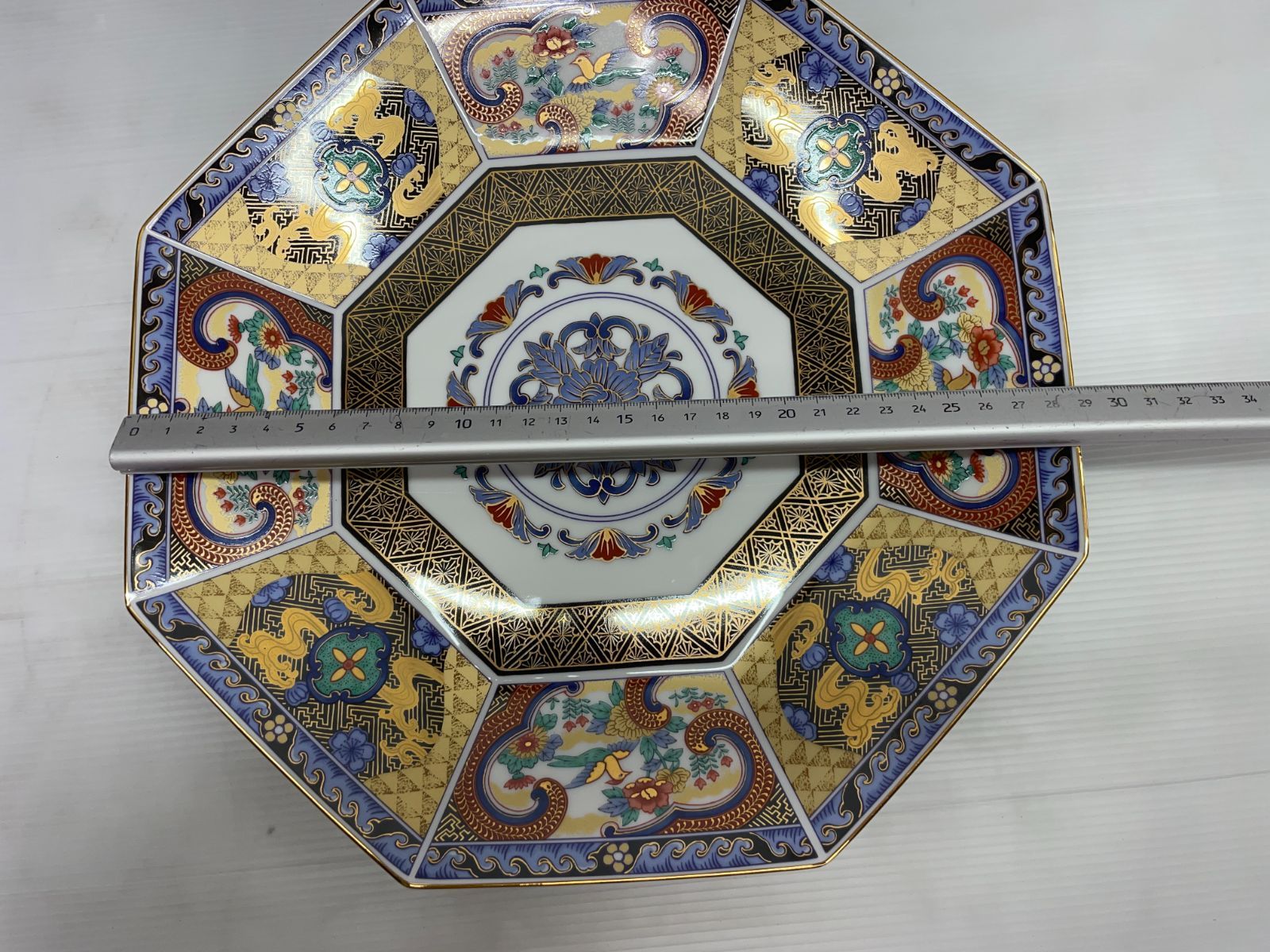 翔山窯 室町 八角皿 有田焼 29cm 花鳥金彩 古伊万里  12c35