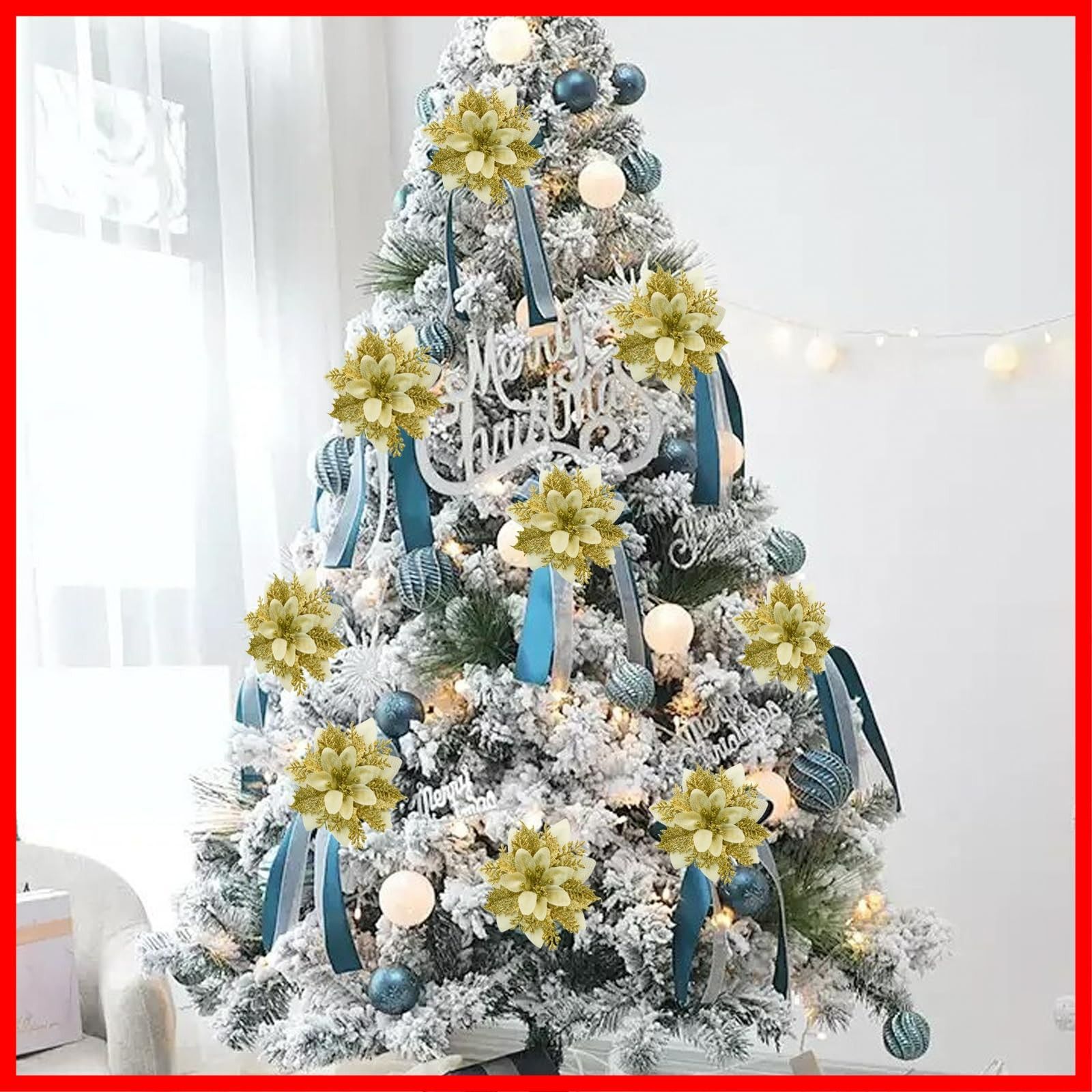 ✨クリスマスツリー飾り✨造花 オーナメント リース 12個 (シルバー) 室内 玄関 店舗 飾り 自宅 花輪 クリスマスリース キラキラ ラメ入り