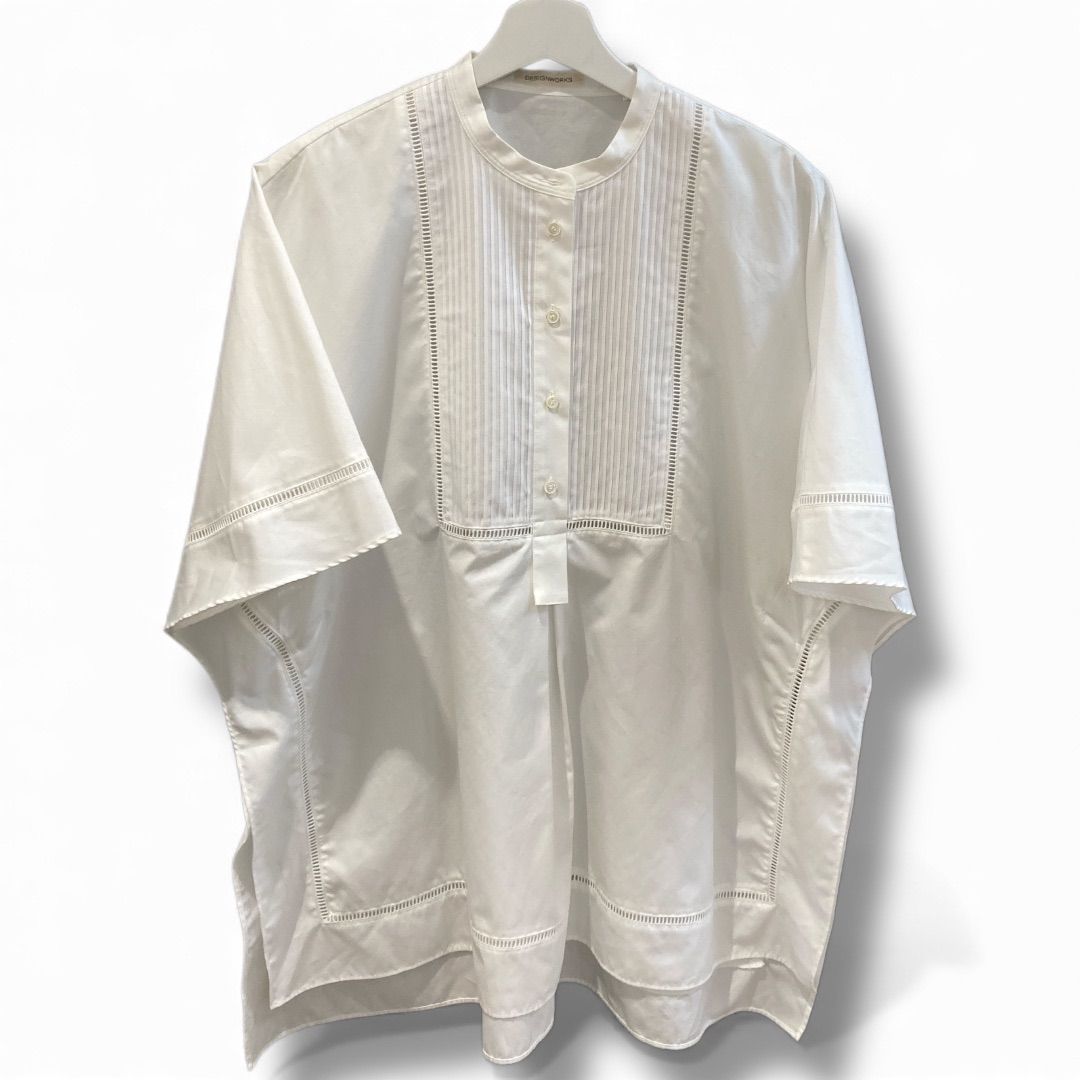 DESIGN WORKS デザインワークス ピンタックレース ポンチョ風ブラウン サイズ38 ホワイト NO 3542 05 10016 made in Japan コットン 綿 ラウンドネック レディース 夏 ゴーゴー 草2701