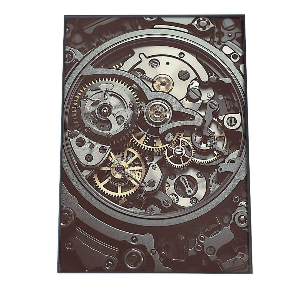 【A2サイズ（約42x59cm）】【lh-poster-868】【フレーム付き】ポスター 時計 機械 ギア クロック 部屋 飾る 雑貨 タペストリー インテリア 男前 ミッドセンチュリー