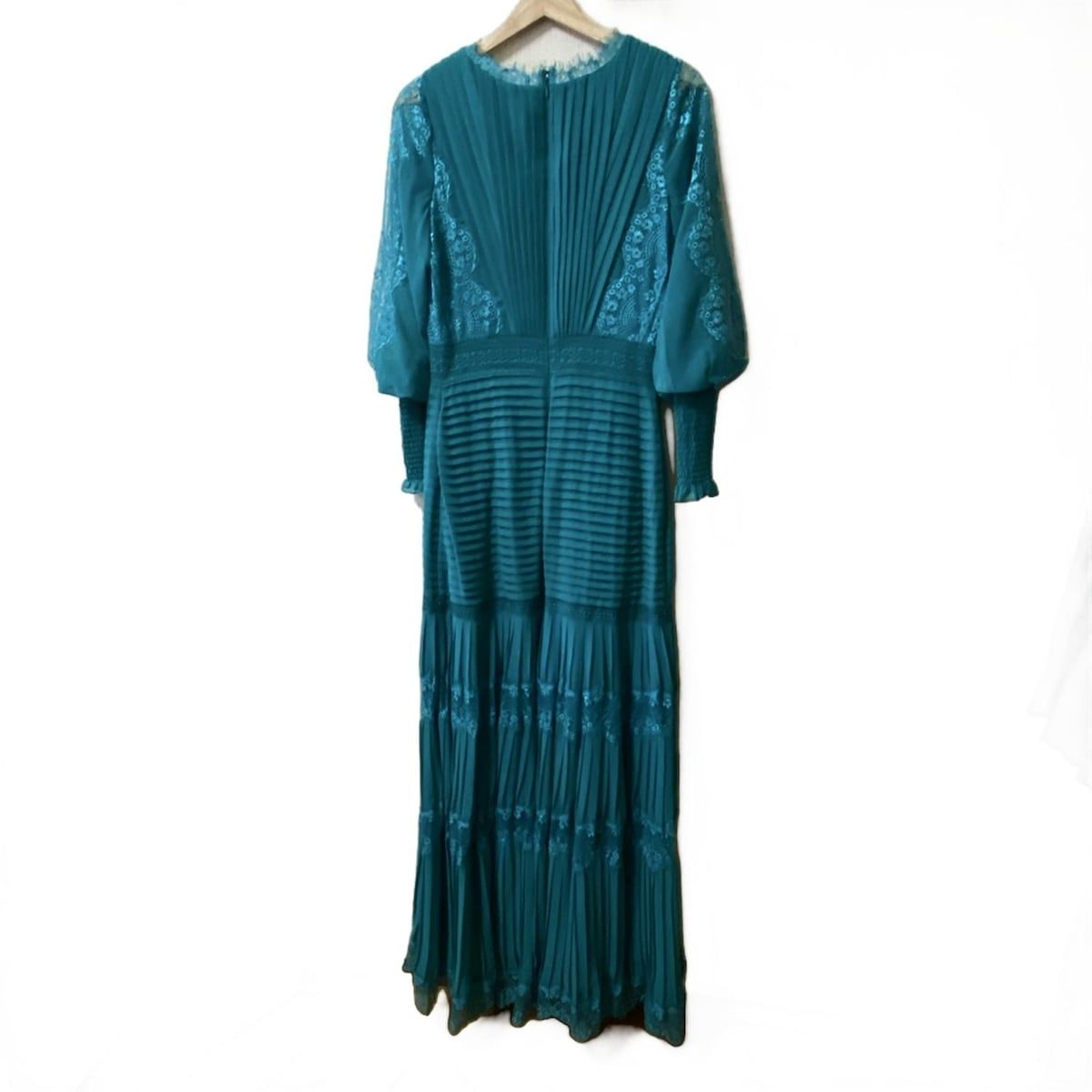 タダシショージ ドレス サイズ4 XL レディース - ブルーグリーン 長袖 ロング レース