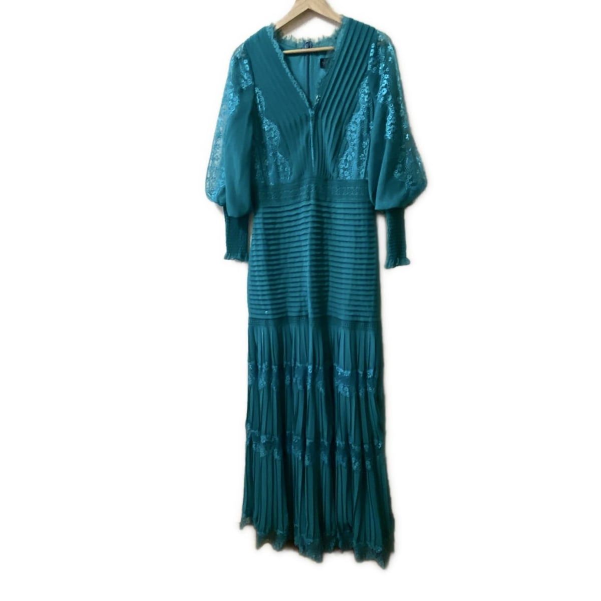 タダシショージ ドレス サイズ4 XL レディース - ブルーグリーン 長袖|ロング|レース