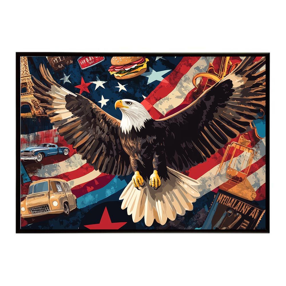 B2サイズ（約51x73cm）】【lh-poster-8686】【フレーム付き】アメリカン＆イーグル 国旗 鷹 鷲 トンビ 星条旗 フラッグ アメリカ  アートポスター インテリア アメリカンレトロ インダストリアル ハリウッド, image size:1000x1000