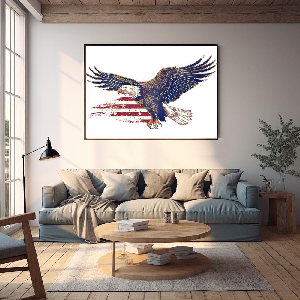 【A2サイズ（約42x59cm）】【lh-poster-8696】【フレーム付き】アメリカン＆イーグル 国旗 鷹 鷲 トンビ 星条旗 フラッグ アメリカ アートポスター インテリア アメリカンレトロ インダストリアル ハリウッド