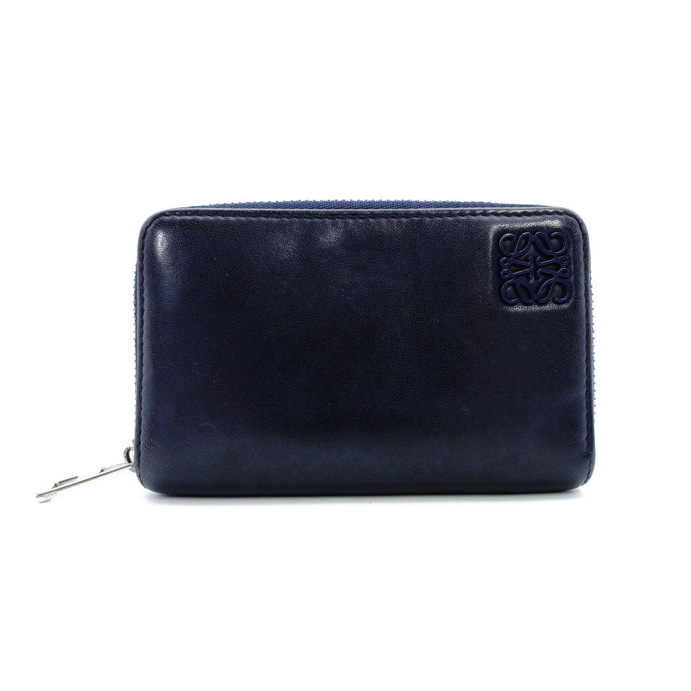 ロエベ LOEWE アナグラム コインケース ネイビー レザー ミニ財布 無地 7-12-158