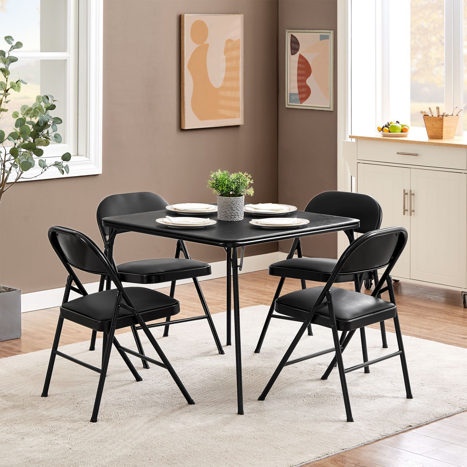 VECELO 折りたたみテーブル チェア 5点セット 完成品 組立不要 軽量 省スペース おりたたみ テーブル 椅子 セット 食卓 麻雀卓 ゲーム 作業 簡易テーブル デスク いす ダイニングセット CFT 01 OFC 04