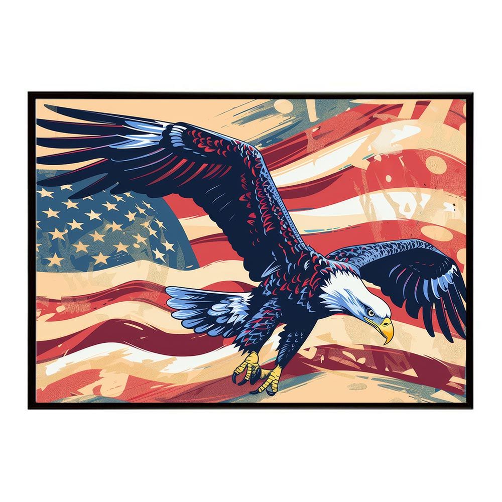 【A2サイズ（約42x59cm）】【lh-poster-8747】【フレーム付き】アメリカン＆イーグル 国旗 鷹 鷲 トンビ 星条旗 フラッグ アメリカ アートポスター インテリア アメリカンレトロ インダストリアル ハリウッド