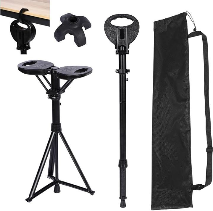 PALTIA 自立式にも変えられる 折りたたみ杖 椅子付き 簡単 軽量 収納袋 高さ調整 滑り止め 杖椅子 旅行 登山 待ち時間 歩行補助 ステッキチェア テーブルフック ブラック