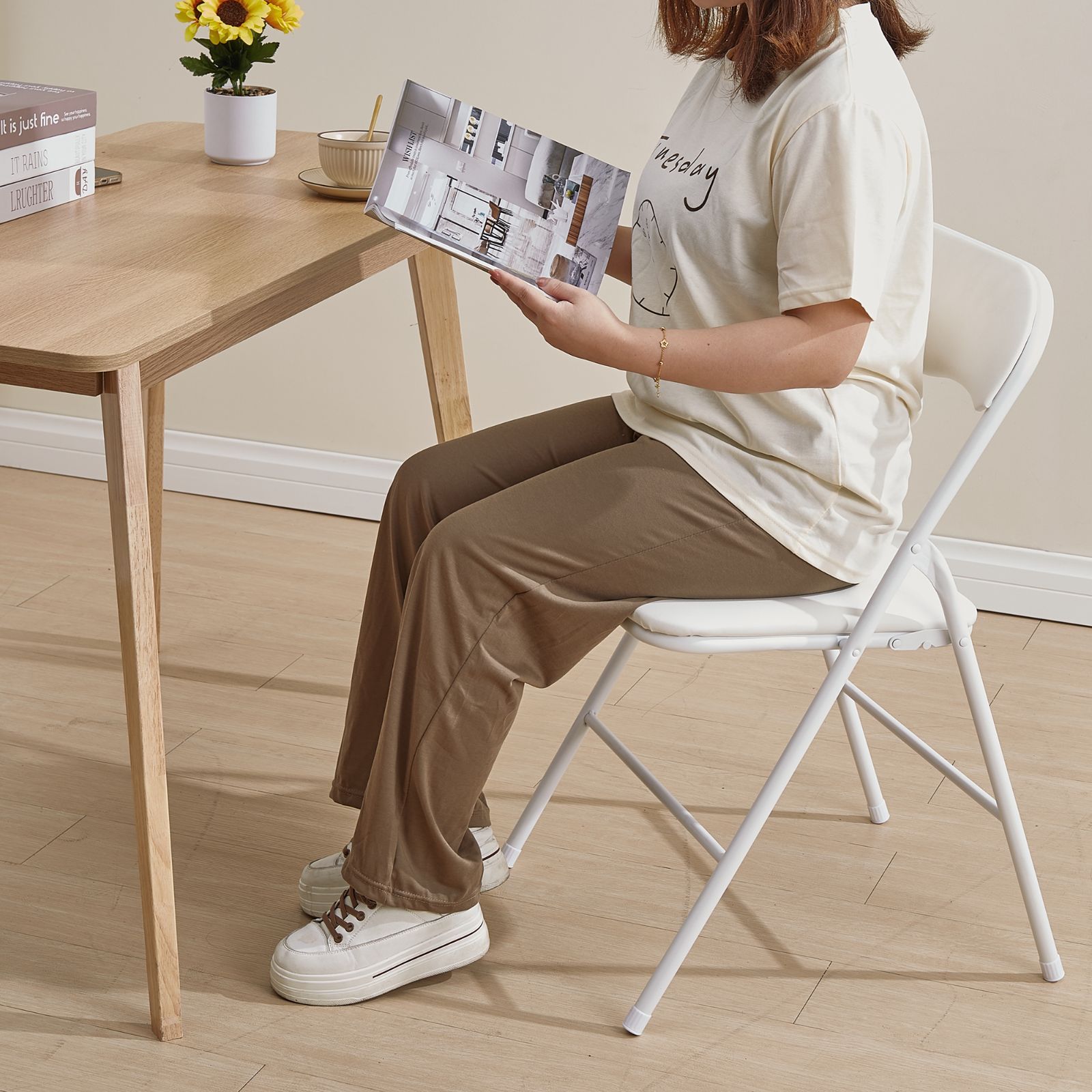 VECELO 即納 折りたたみテーブル チェア セット 3点セット 完成品 組立