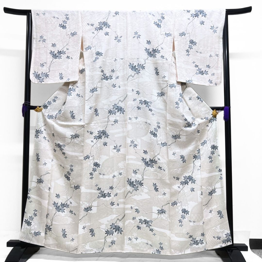 小紋 ヱ霞 楓 梅花 白地 着物 122 b p ms