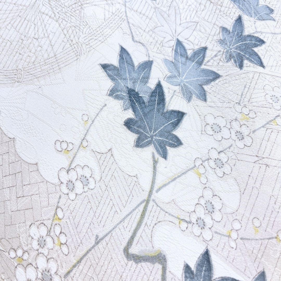  小紋 ヱ霞 楓 梅花 白地 着物 122 b p ms 小紋 着物