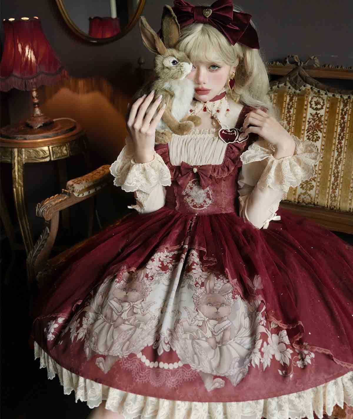 ワインレッド 楽園 ロリータ Lolita トップス ワンピース 日常 甘めセット ガーリー 清楚系 コーデ レディース 撮影 お出かけ イベント コスプレ 仮装 フェミニン華やかスタイル 体型カバー 甘かわファッション