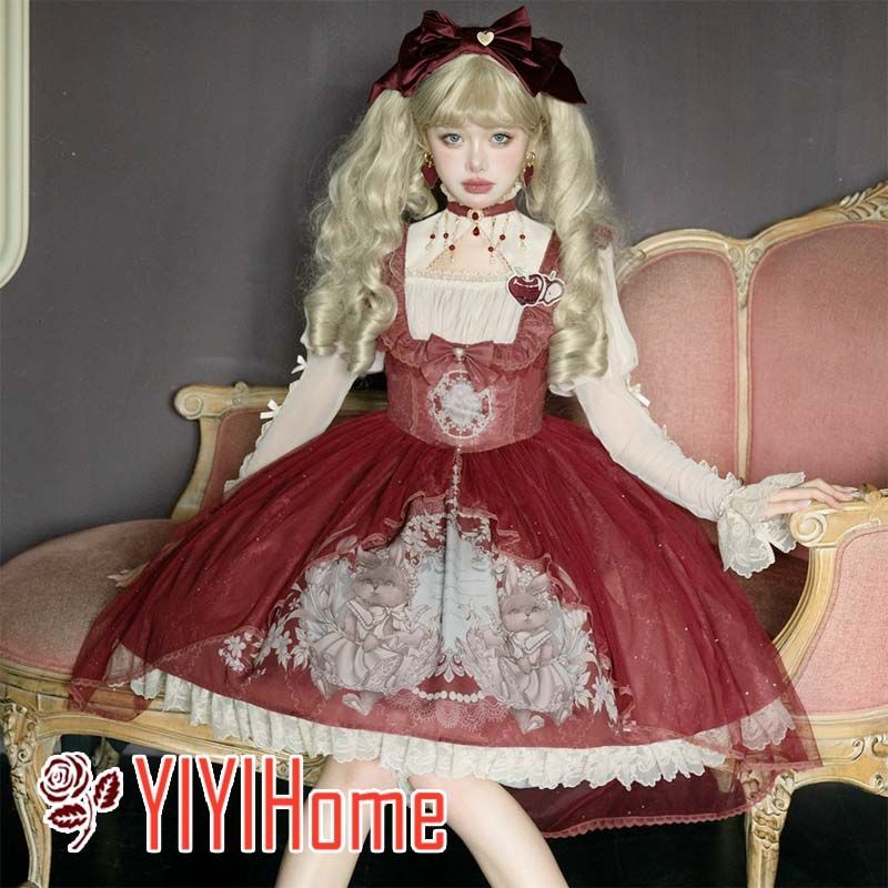 ワインレッド 楽園 ロリータ 可愛いLolita トップス ワンピース 日常 甘めセット ガーリー 清楚系 コーデ レディース 撮影 お出かけ イベント コスプレ 仮装 フェミニン華やかスタイル 体型カバー 甘かわファッション