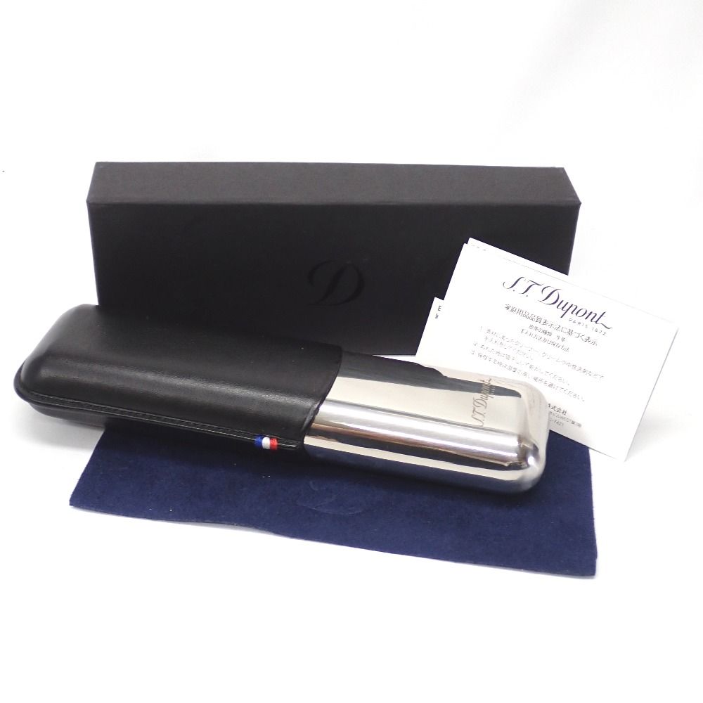 Ft 634712 デュポン 葉巻ケース レザー シルバー ブラック Dupont