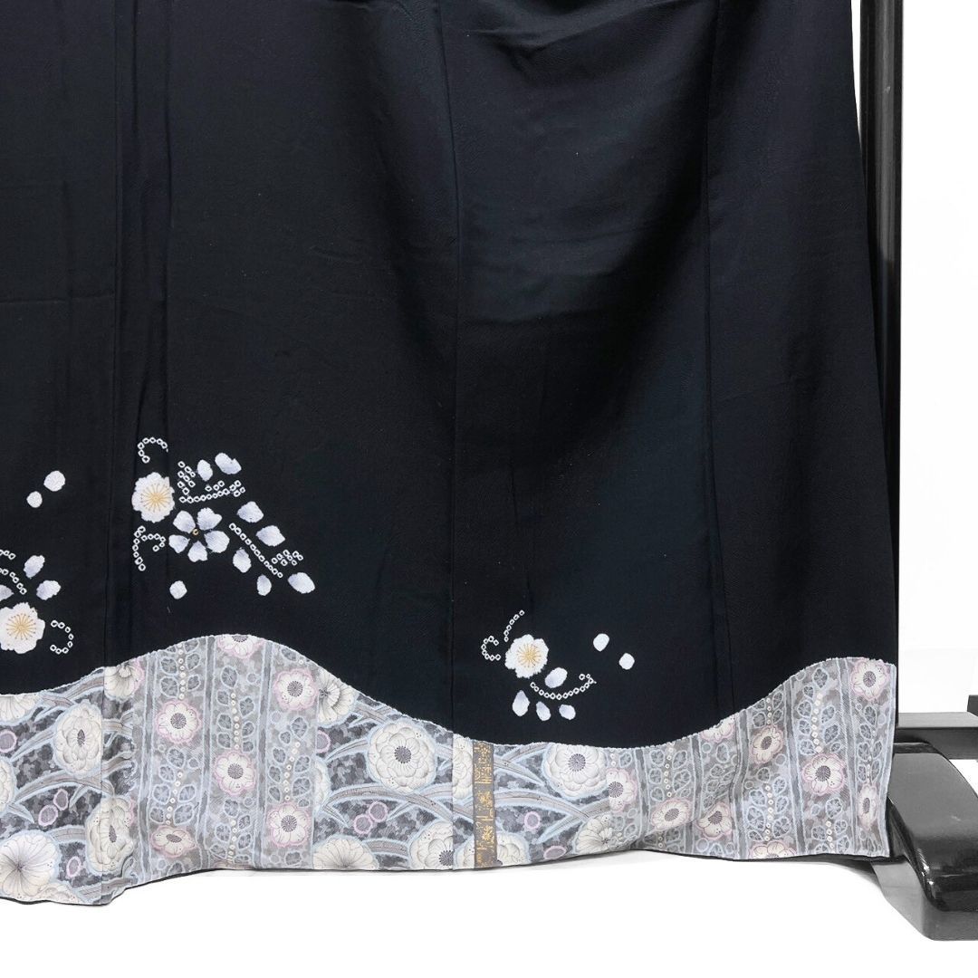 付け下げ 金彩 辻ヶ花 藤の花 桜花 黒地 着物 122b p ms - メルカリ
