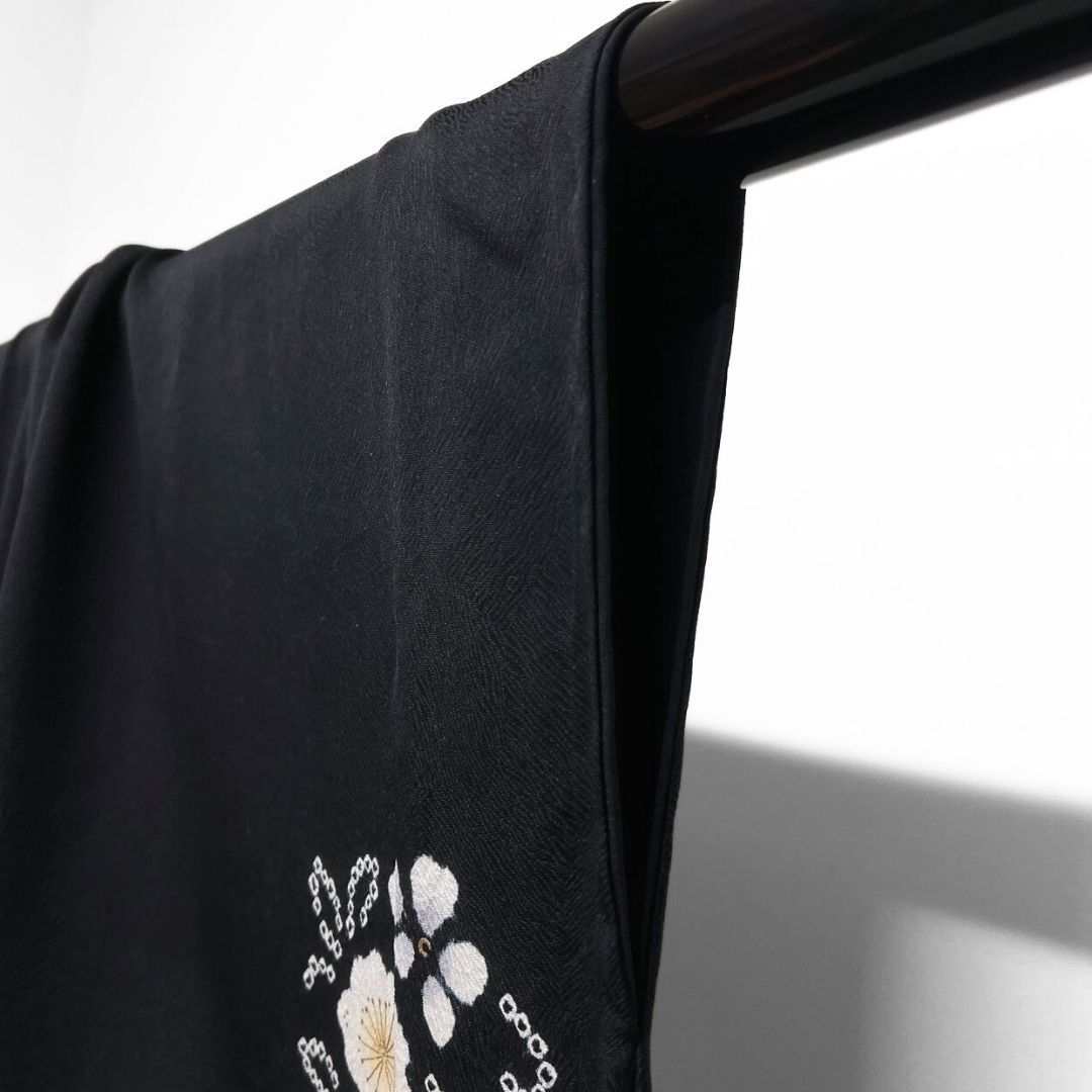  付け下げ 金彩 辻ヶ花 藤の花 桜花 黒地 着物 122 b p ms 訪問着 付け下げ 着物反物