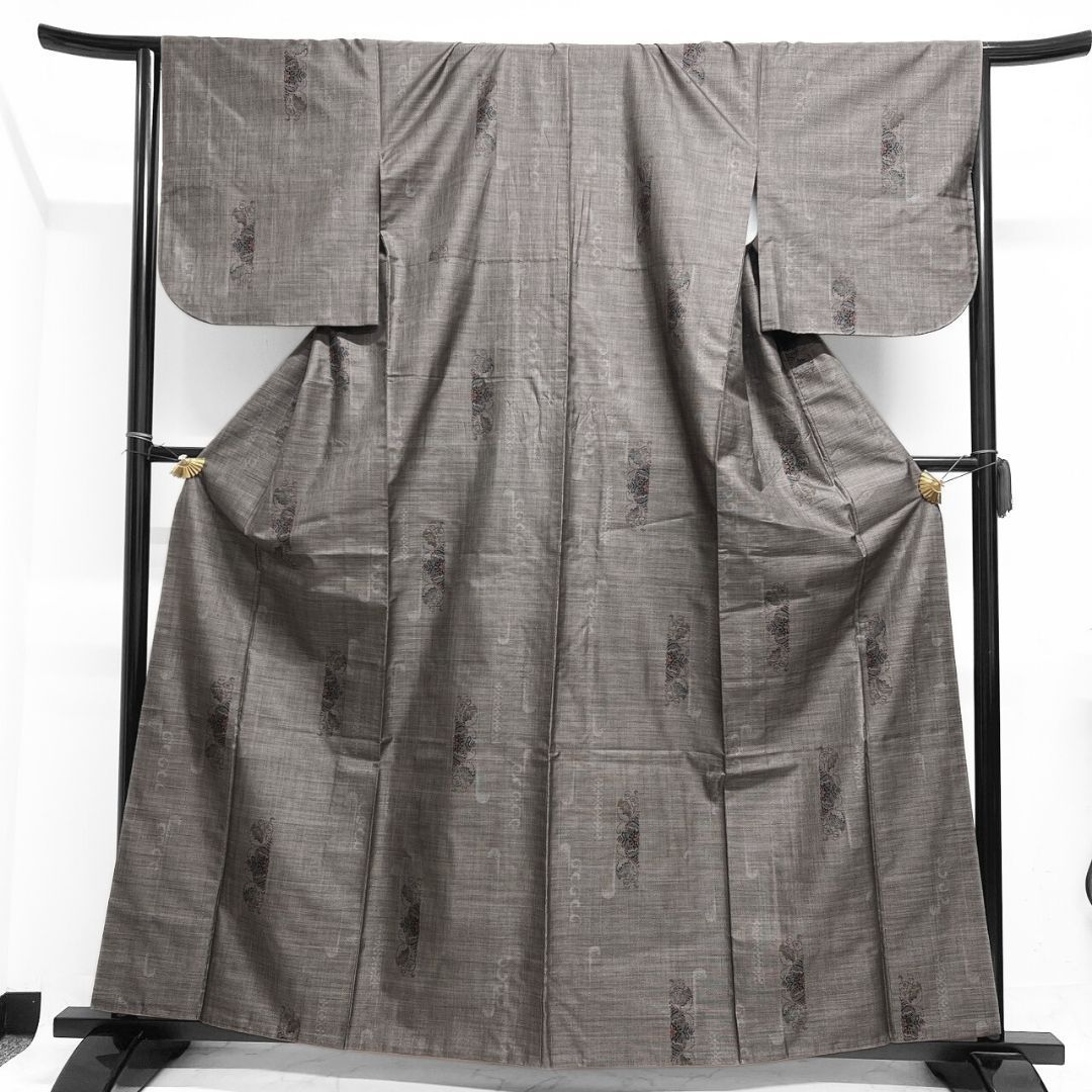 小紋 大島紬 泥染め 抽象模様 花模様 着物 122 b p ms