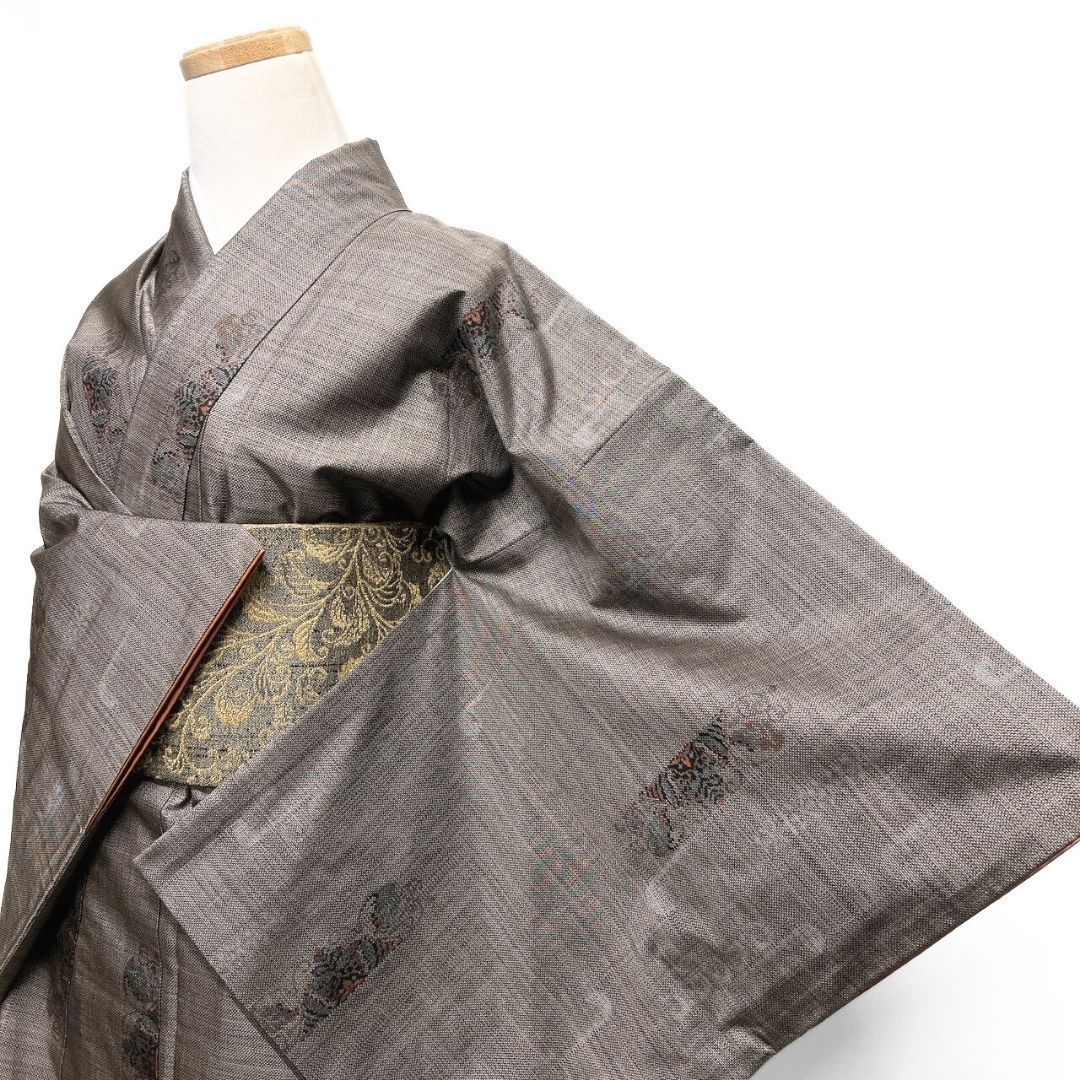 小紋 大島紬 泥染め 抽象模様 花模様 着物 122b p ms - メルカリ