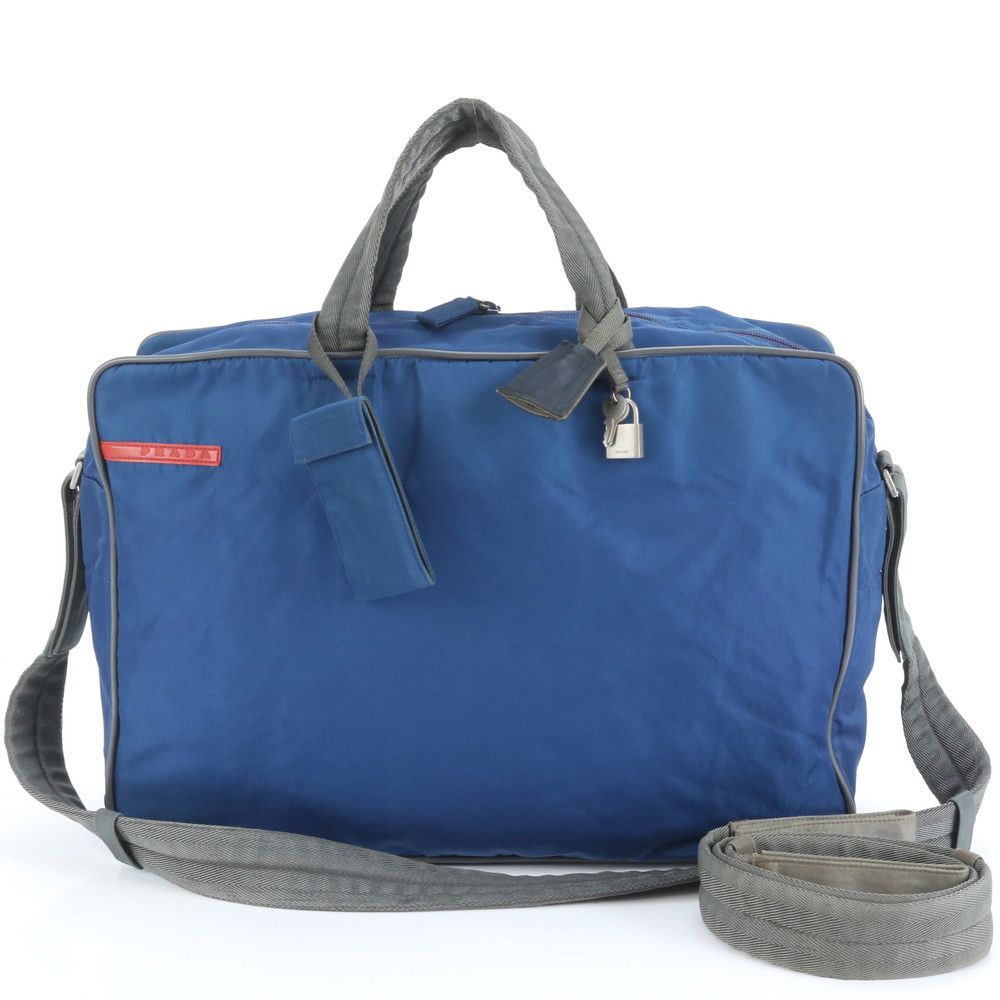 プラダ スポーツ ブルー 2 WAY ボストン バッグ 斜め掛け 出張 旅行 トート ショルダー メッセンジャー メンズ EEM DD 19 1