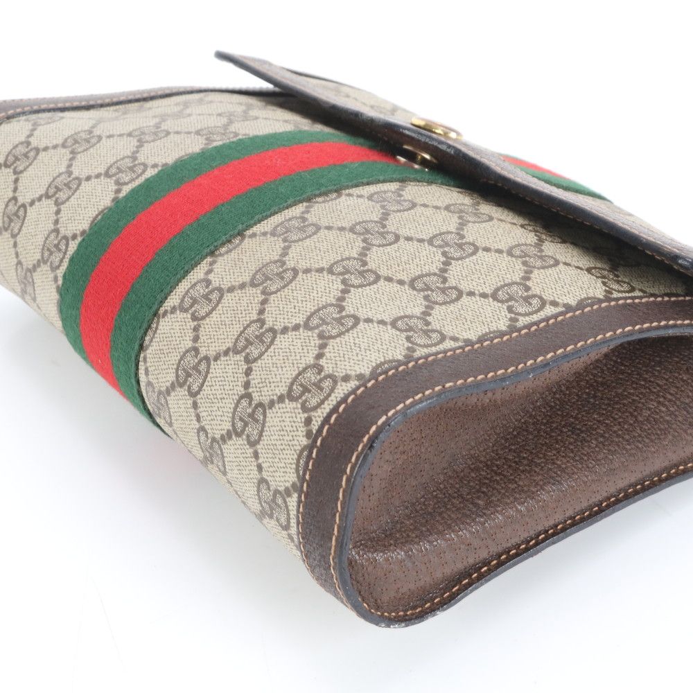 オールド グッチ GGスプリーム シェリー ライン レザー セカンドバッグ