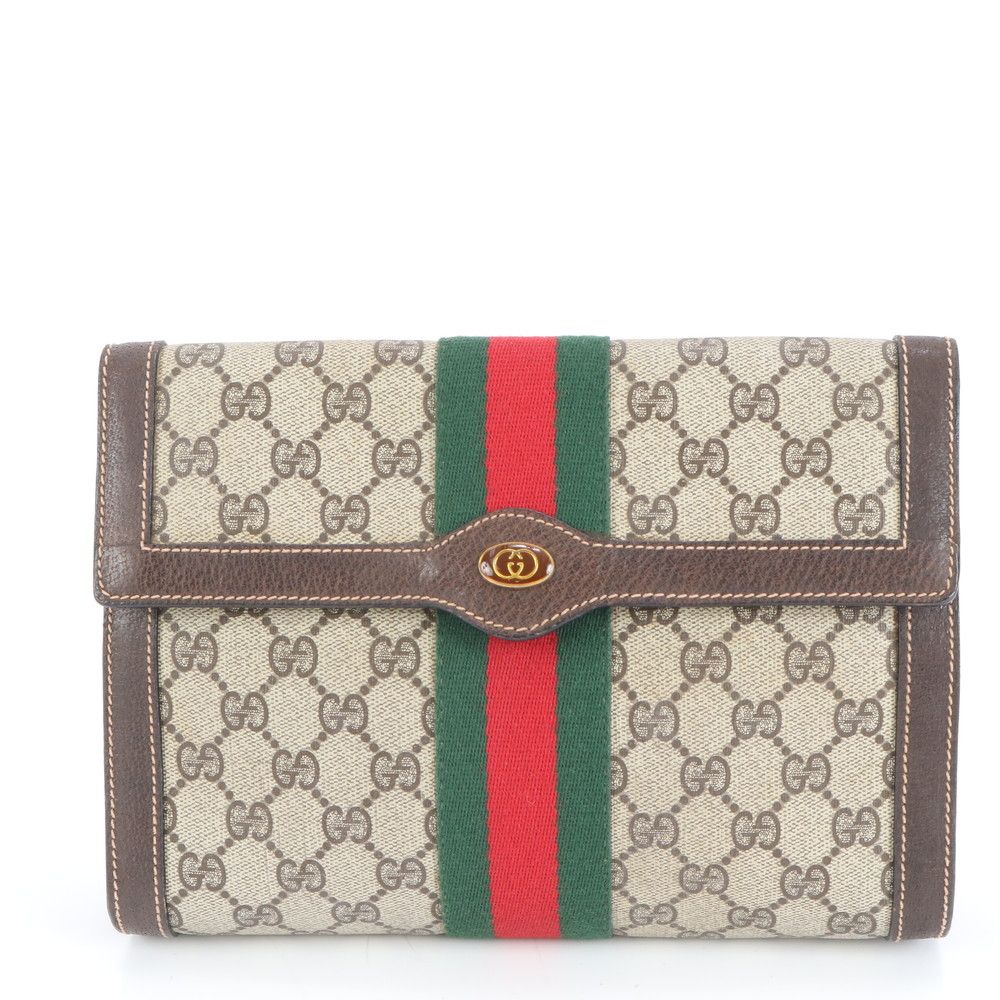 オールド グッチ GGスプリーム シェリー ライン レザー セカンドバッグ