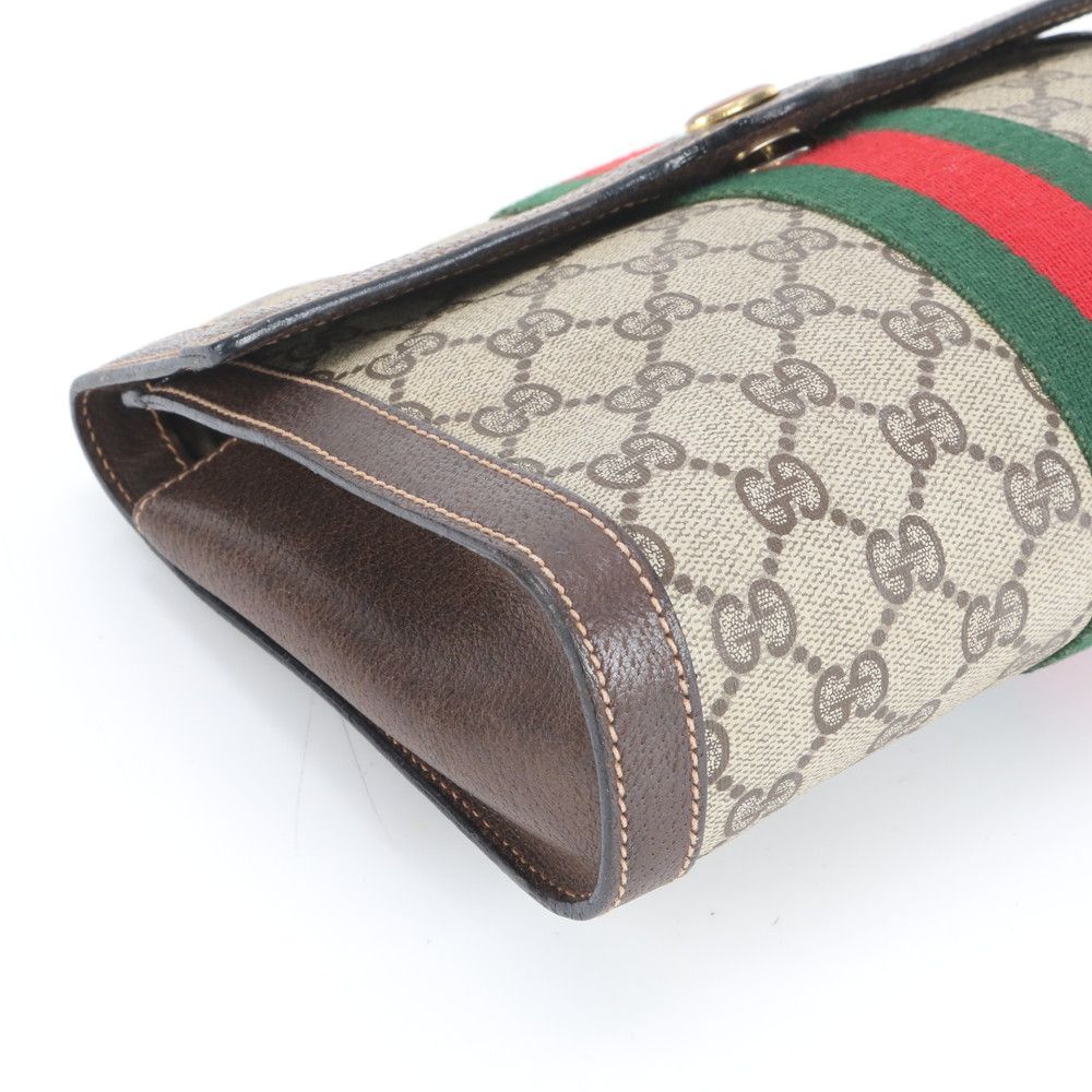 オールド グッチ GGスプリーム シェリー ライン レザー セカンドバッグ