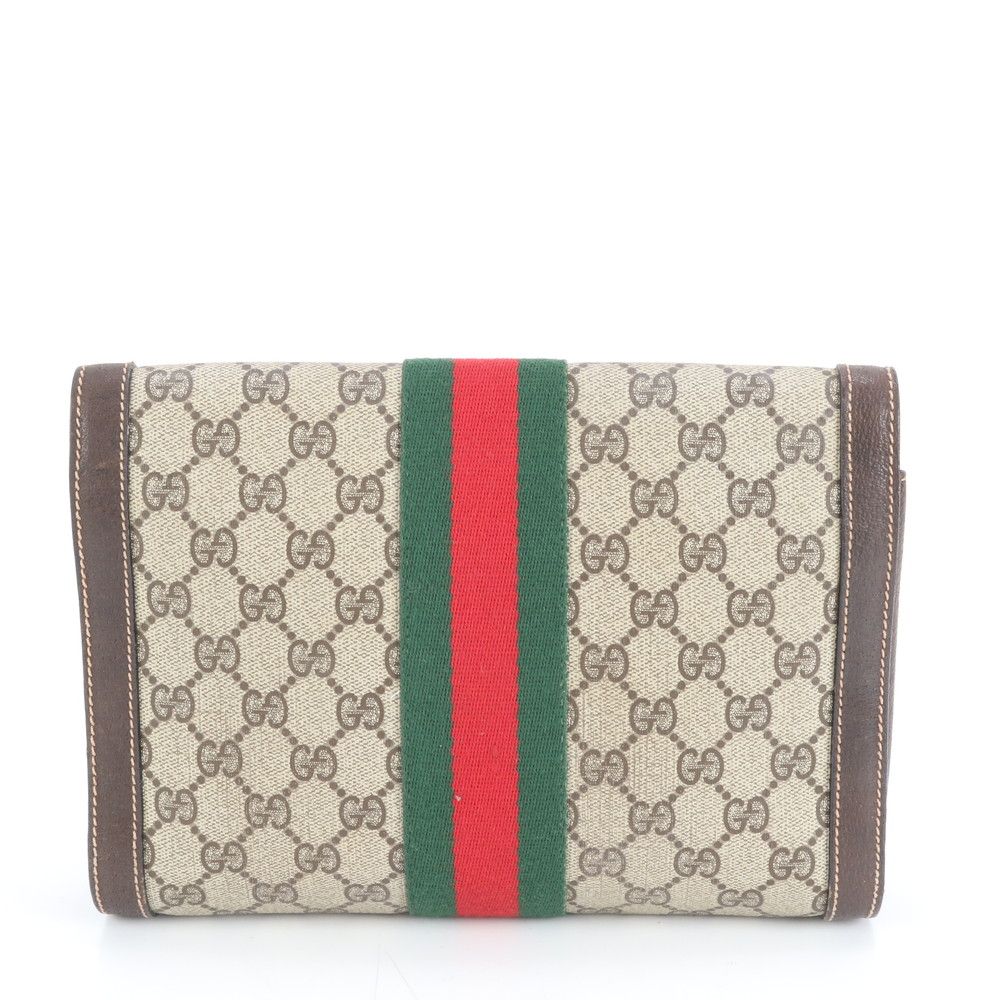 オールド グッチ GGスプリーム シェリー ライン レザー セカンドバッグ