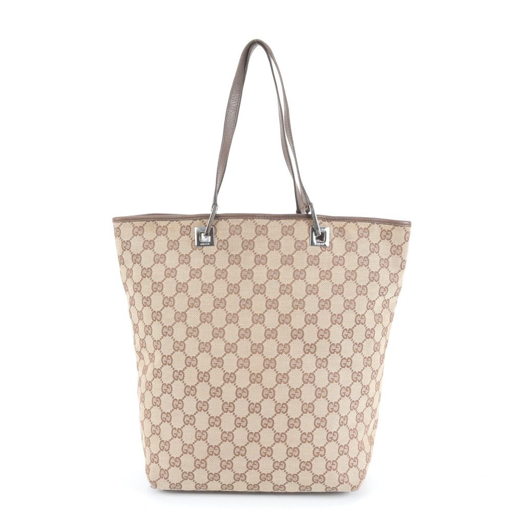 極美品 グッチ GGキャンバス 31243 レザー トート バッグ 肩掛け ショルダー ハンド 本革 ブラウン 茶色 レディース EEM DD21-2【】