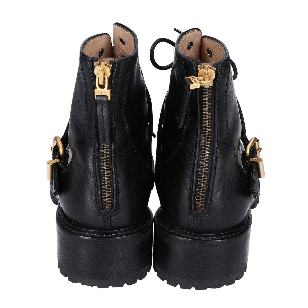 FENDI フェンディ モンスターブーツ コンバットブーツ スタッズ フェザー 中古・古着通販】FENDI (フェンディ) コンバットズッカレザーブーツ