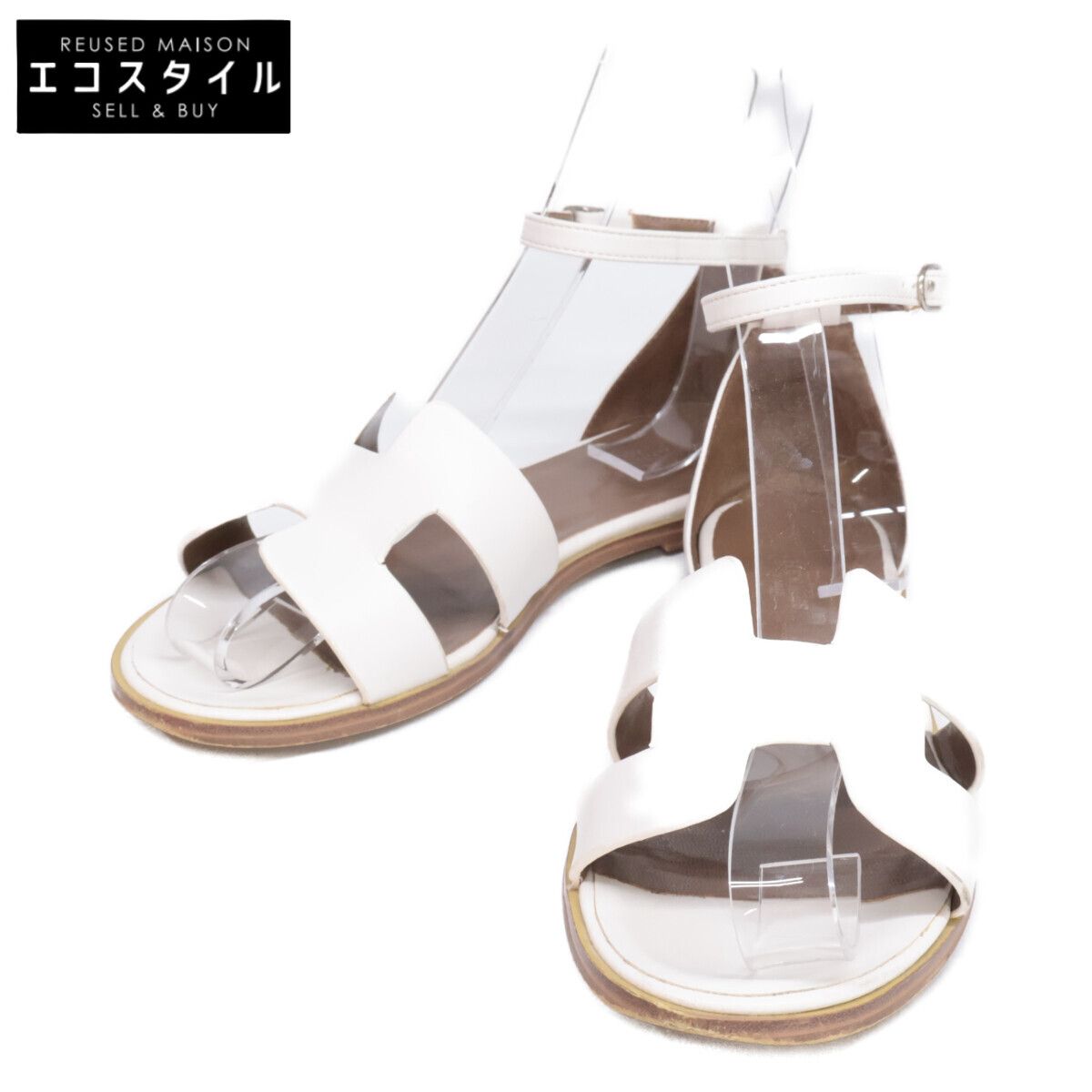 HERMES エルメス サントリーニ Hモチーフ アンクルストラップ フラットサンダル| 35