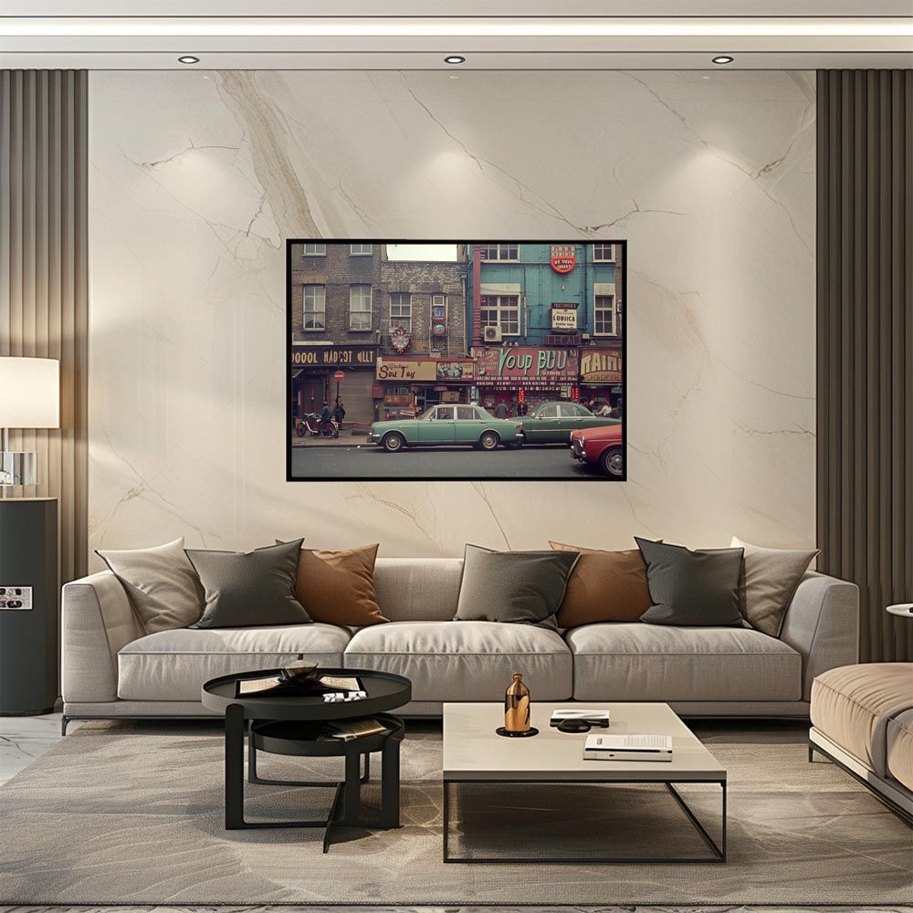 【A2サイズ（約42x59cm）】【lh-poster-8883】【フレーム付き】コンセプトアート ヨーロッパ レトロシャビー ポスター ロンドン パリ 街並み 海外 シティ 車 ビル お店 インテリア アート モダン