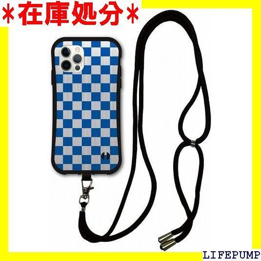 スマホショルダー付 iPhone 15 ケース スマホケース i coronケース アイフォン15 カバー 耐衝撃 保護 TPUケース スマホカバー 市松模様 チェッカー ブルー 1255