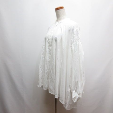 ミズイロインド mizuiro ind ピンタック パフスリーブ シャツ 白 ホワイト 3-230043 長袖 ブラウス