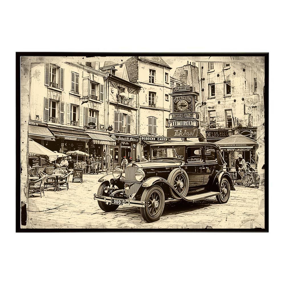 【B2サイズ（約51x73cm）】【lh-poster-8954】【フレーム付き】コンセプトアート ヨーロッパ レトロシャビー ポスター ロンドン パリ 街並み 海外 シティ 車 ビル お店 インテリア アート モダン