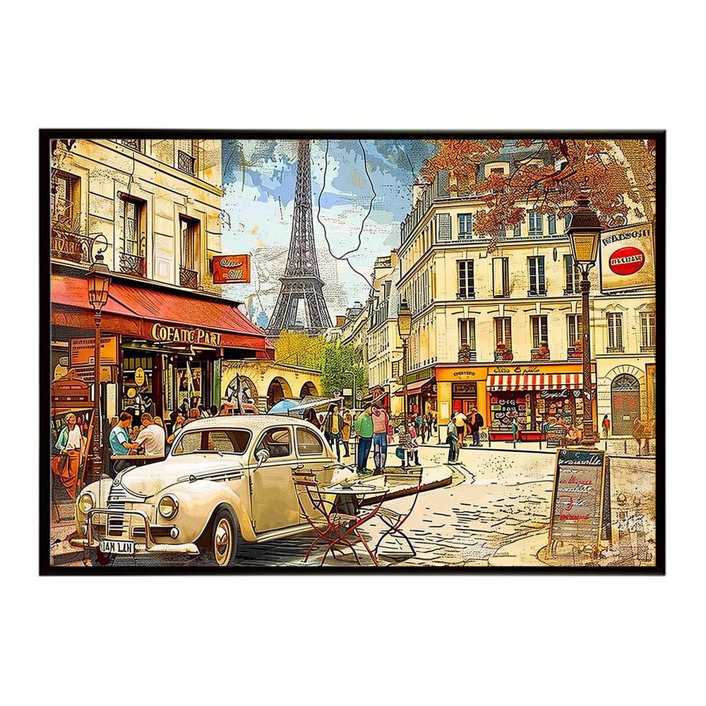 【A2サイズ（約42x59cm）】【lh-poster-8973】【フレーム付き】コンセプトアート ヨーロッパ レトロシャビー ポスター ロンドン パリ 街並み 海外 シティ 車 ビル お店 インテリア アート モダン