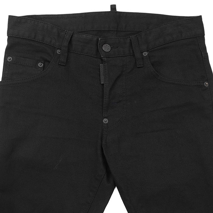 ディースクエアード スケータージーンズ 2019年製 シグネチャー ロゴ レザーパッチ 5 P ボタンフライ ストレッチ スリムテーパード デニム パンツ ボトムス メンズ サイズ 42 ブラック 黒 ルーマニア製