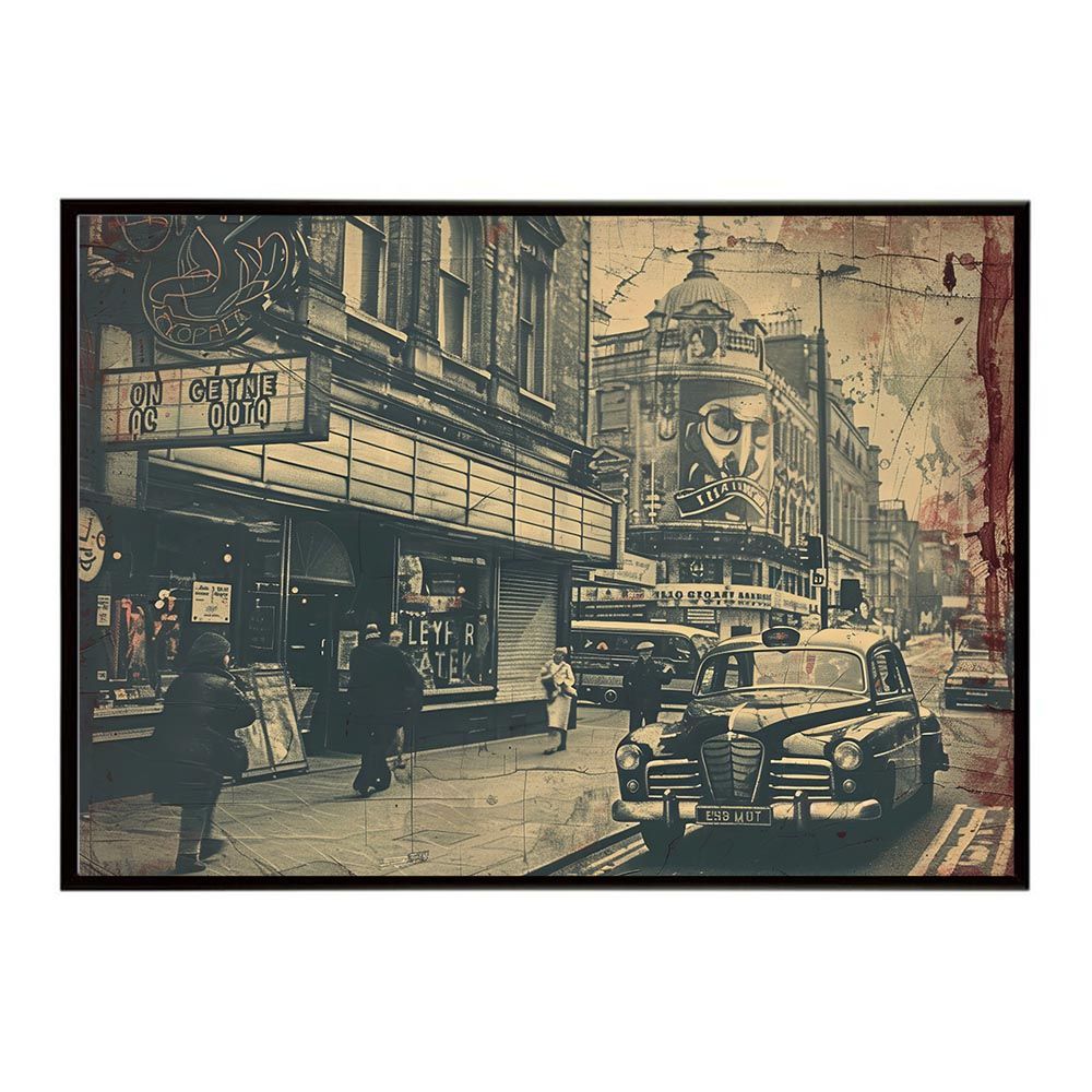 【B2サイズ（約51x73cm）】【lh-poster-9011】【フレーム付き】コンセプトアート ヨーロッパ レトロシャビー ポスター ロンドン パリ 街並み 海外 シティ 車 ビル お店 インテリア アート モダン