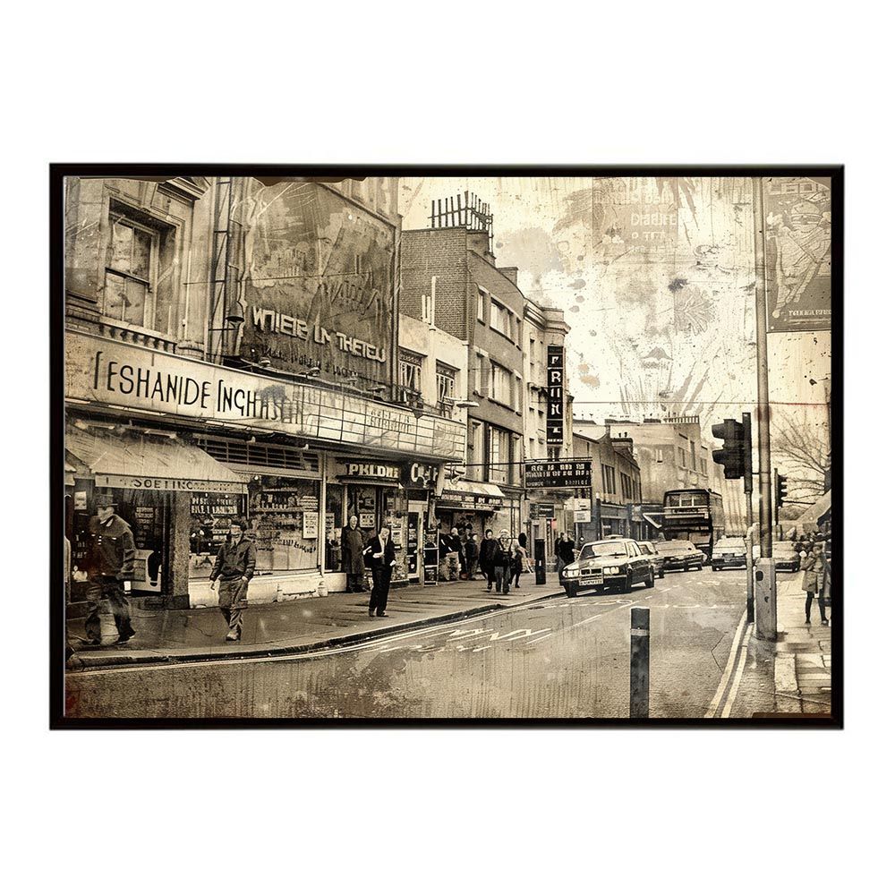 【A2サイズ（約42x59cm）】【lh-poster-9177】【フレーム付き】コンセプトアート ヨーロッパ レトロシャビー ポスター ロンドン パリ 街並み 海外 シティ 車 ビル お店 インテリア アート モダン