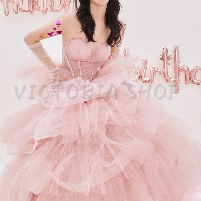 ウェディングドレス 花嫁ドレス 前撮り 成人式 ドレス 演奏会 姫系ピンク オフショルダー 感 多重チュール 結婚式 フォトウェディング撮影 ロング きれいめ パーティードレス 二次会 披露宴 発表会 舞台 ピアノ ワンピース 1170