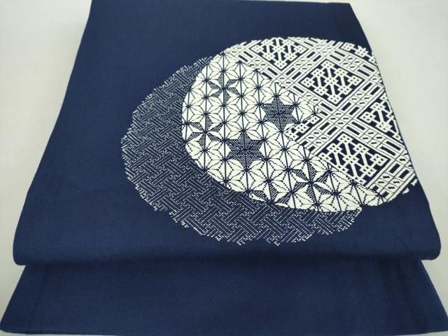 平和屋着物 太鼓柄京袋帯 こぎん刺し 総刺繍 吉祥花文 綿 ps