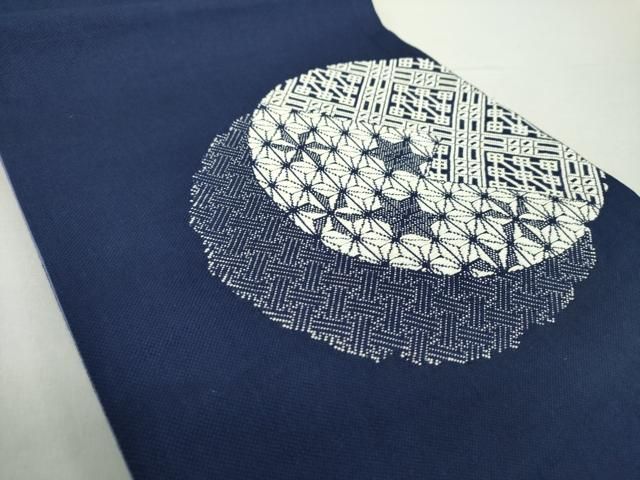 平和屋着物●太鼓柄京袋帯 こぎん刺し 総刺繍 吉祥花文 綿 ps