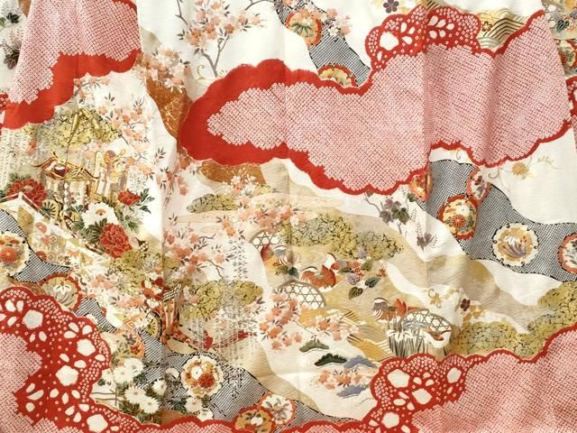 平和屋着物○豪華振袖 駒刺繍 絞り 御所車雪輪鴛鴦花文 金彩 正絹 逸品