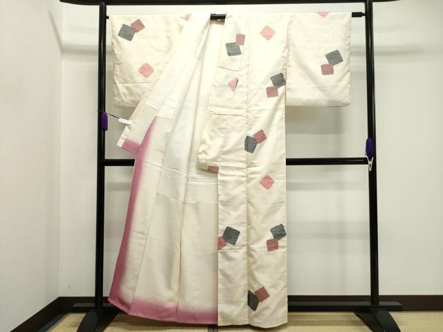 平和屋着物●上質な紬 破れ色紙重ね文 正絹 dy