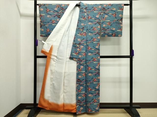 平和屋着物○本場琉球紅型 小紋 花鳥文 紙付き 正絹 逸品 CABA8875dy
