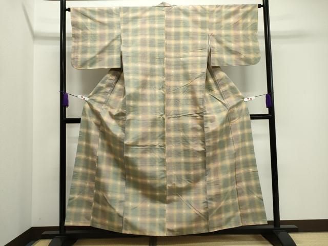 平和屋着物●上質な紬 格子柄 三越扱い 正絹 dy