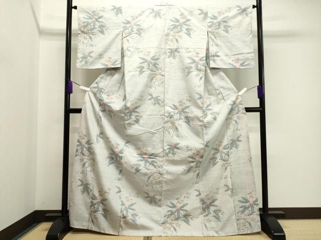 平和屋着物 小千谷紬 草花文 正絹 dy