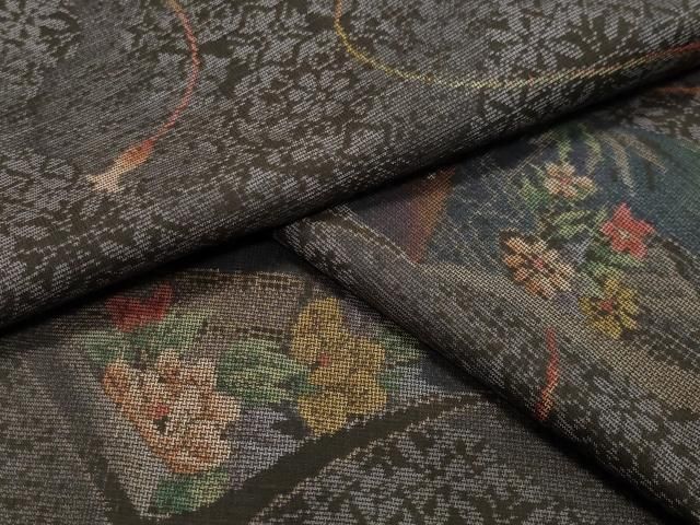 平和屋着物●本場大島紬 9マルキ 冊子花文 正絹 gh