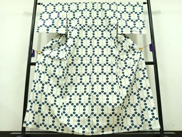 平和屋着物▽上質な紬 単衣 亀甲花文 正絹 jh