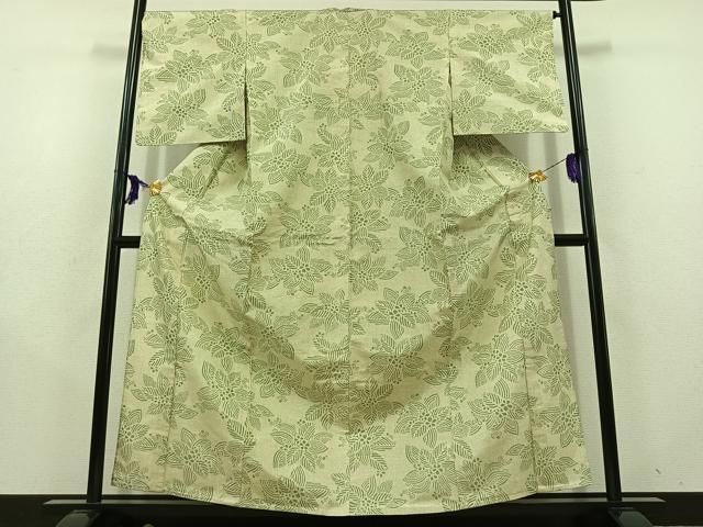 平和屋着物▽本場大島紬 単衣 草花文 正絹 jh