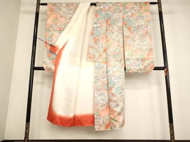 平和屋着物 七五三 女の子 ７歳 祝着 四つ身 小物セット 渡り橋草花文 暈し染め 金彩 ja